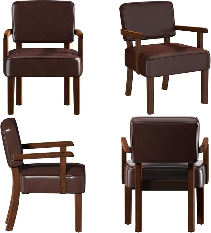 FAGAGA Accent Chair, PU Leather Living Room Chairs Oversized with Soft Seat and Armrests, Armchair for Bedroom, Dinning, Reading, Waiting Rooms (Leather Cherry)