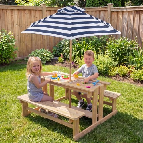 Olakids 4 in 1 Kids Picnic Table with Sand and Water Sensory Bins