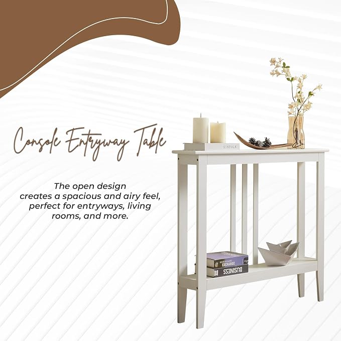 Kings Brand Furniture Narrow Console Table with Storage – Rectangular Entryway & Behind Sofa Table, Wood Accent Hallway Table for Foyer or Living Room, White