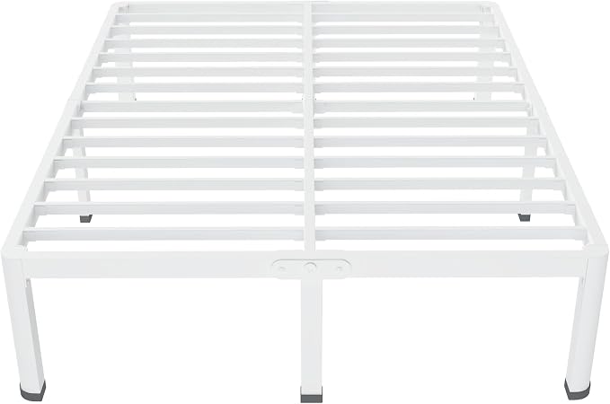 MAF 14 Inch Queen Metal Platform Bed Frame White with Round Corner Legs, 3000 LBS Heavy Duty Steel Slats Support, Noise Free, No Box Spring Needed, Easy Assembly