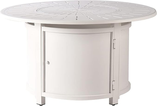 Oakland Living Round 44 in. x 44 in. Aluminum Propane Fire Pit Table with Glass Beads, Two Covers, Lid, 57,000 BTUs in White Finish