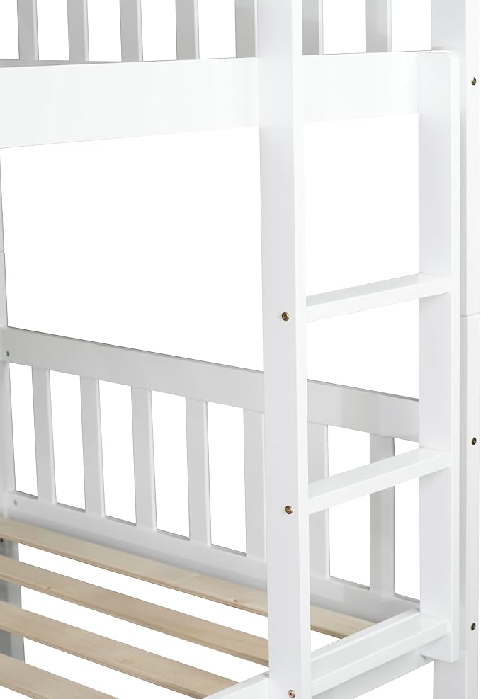 Harper & Bright Designs Convertible Wood Twin-Over-Twin Bunk Bed with Trundle and Ladder - Can Be Divided Into Two Platform Beds (White)