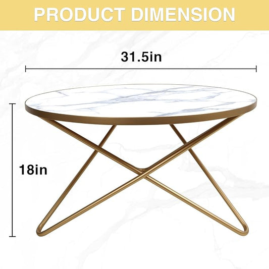 HLR Round Coffee Table with White Faux Marble Top