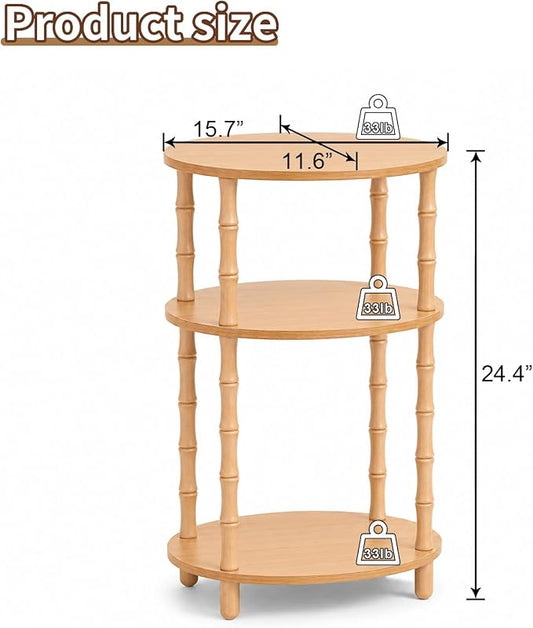 Side Table, 3-Tier Oval Accent Small End Table, Modern Oval Nightstand Accent Table for Small Space, Bedrooms, Living Room, Easy to Assemble, Natural