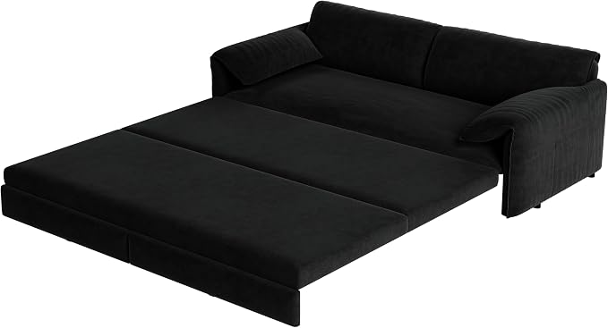 66" Sofa Bed Queen Size, Pull Out Couch Bed, 3-in-1 Convertible Sleeper Sofa with Side Pocket, Modern Velvet Futon Couch for Living Room, Small Space, Apartment, Bedroom, Black