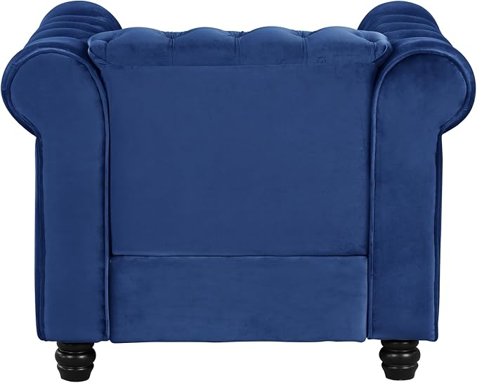 Morden Fort Classic Chesterfield Sofa Chair Set, Tufted Arm Chair Sofa with Solid Wood Legs Thick Cushion, Pet-Friendly Sofa Couch Chair for Living Room Bedroom Reading Room - Velvet Blue
