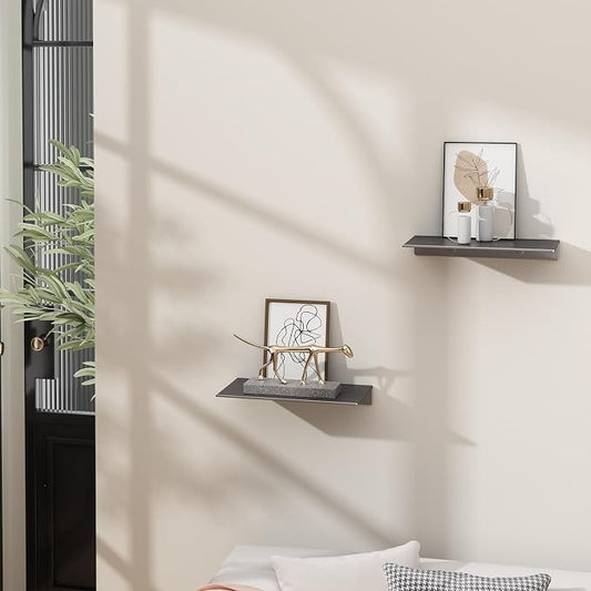 Danpoo 8 inch Gray Small Floating Shelves for Wall Organizer & Storage, Mini Display Shelves, Metal Wall Shelves for Bathroom, Living Room, Kitchen, Bedroom(2-Pack)