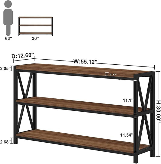 FATORRI Console Table for Entryway, 55 Inch Modern Entry Table with 3 Tier Shelves, Couch Tables Behind Sofa for Living Room (Medium Walnut)