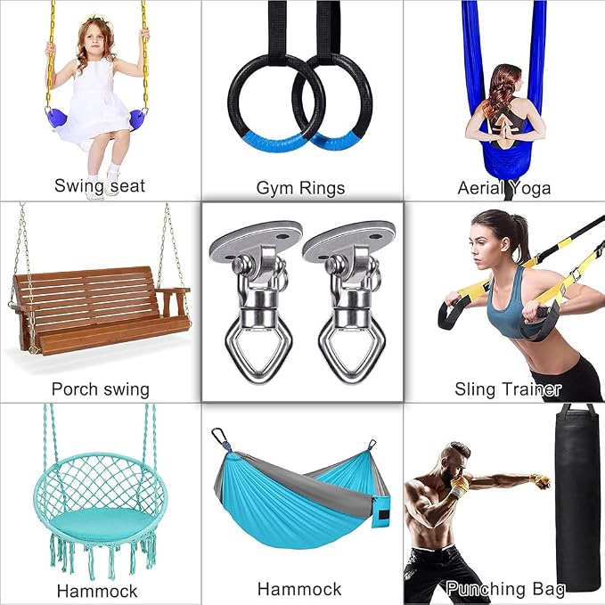 BeneLabel 2Pack Swing Hanger with Bearing Swivel 800LB Capacity Stainless Steel Aerial Silks Ceiling Mount Bracket Hammock Hardware for Swings, Hanging Chair, Aerial Hoop, Heavy Bag, Yoga Swing