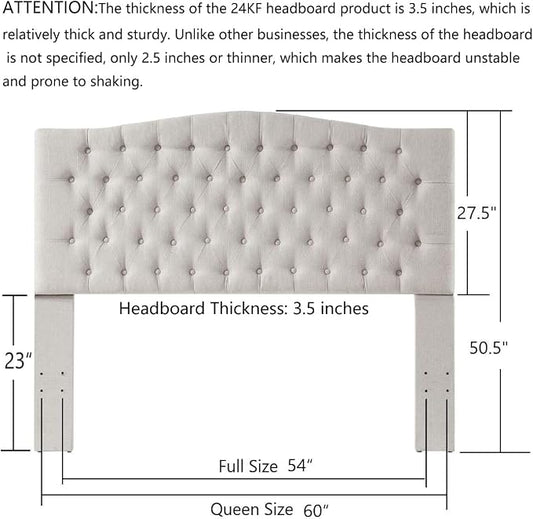 24KF Upholstered Tufted Button Linen Fabric Headboard,Comfortable Fashional Headboard Queen/Full Size,Ivory