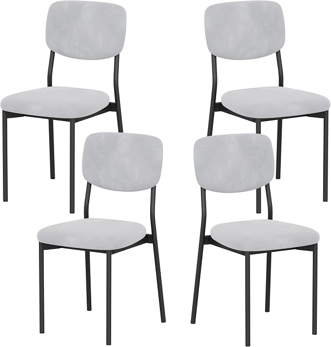 Einhomn Upholstered Dining Chairs Set, Modern Stackable Dining Room Chairs with Soft Velvet Backrest, Kitchen Chairs with Sturdy Metal Legs for Living Room, Restaurant, Set of 4,Light Grey