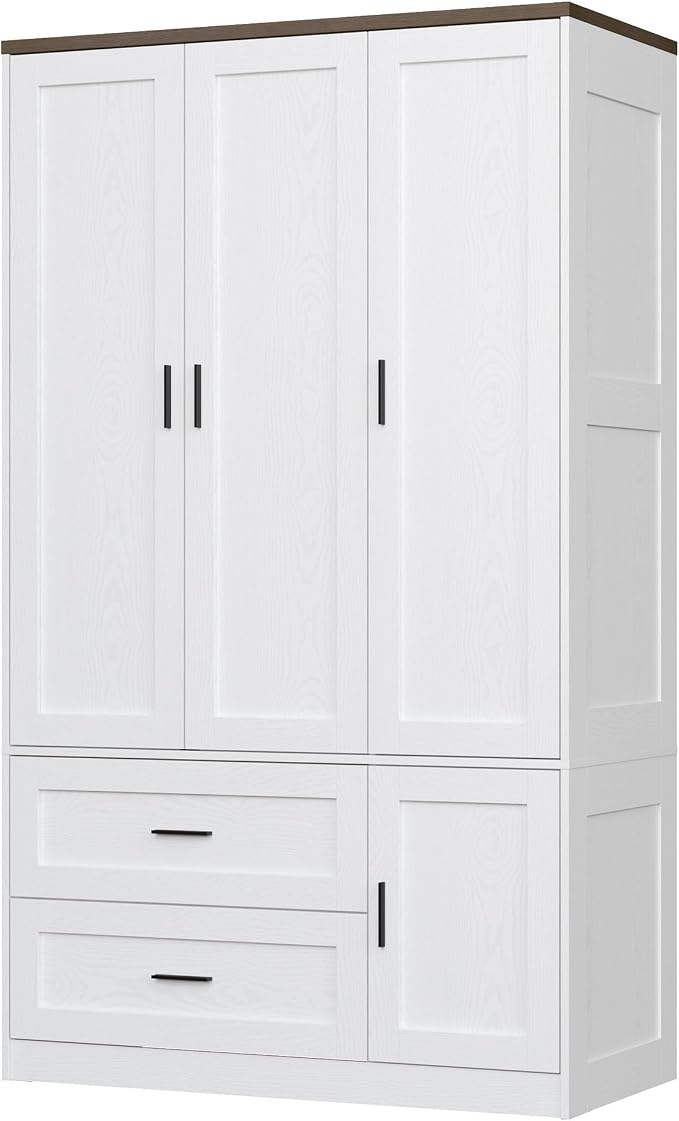 ANCTOR Freestanding Wardrobe Closet 70.6" H, Tall Armoire Wardrobe Closet 3 Doors with Hanging Rod, Drawers, Adjustable Cube Shelves and a Closed Cabinet Organizer Modern Bedroom Clothes Cabinet