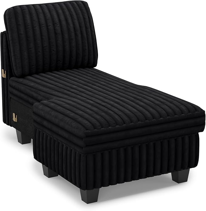 Belffin Modular Sectional Storage Chaise Module for Modular Sectional Sofa Left-Facing Chaise Black Couch