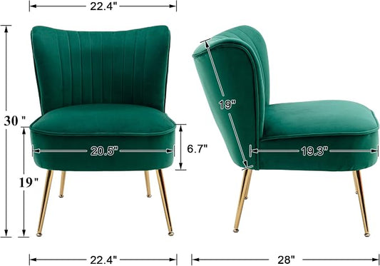 DUOMAY Modern Accent Chair Set of 2 Velvet Slipper Chair with Gold Legs Wingback Side Chair for Living Room Bedroom Entryway Small Corner Chair for Space Saving, Green