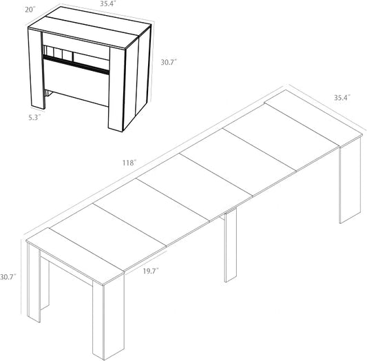 20"-118" Extendable Dining Table for 2-12 People, Modern Modular Extension Table, Space-Saving Extra Long Folding Dining Table, Multifunctional Conference Meeting Table, Oak