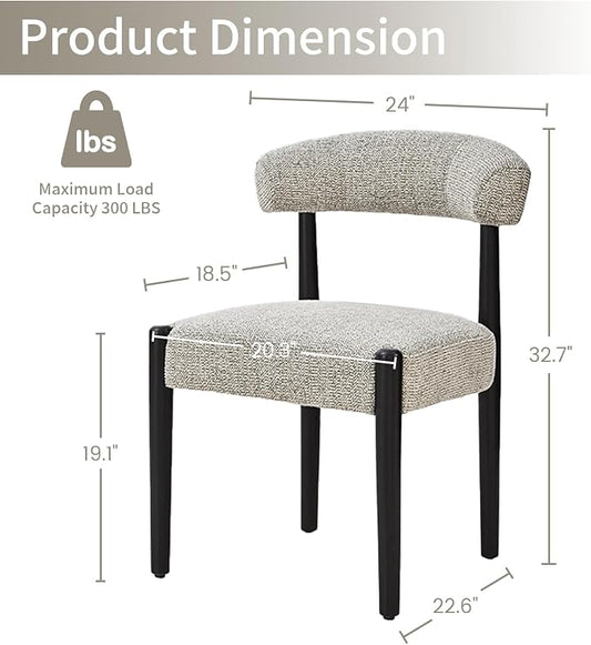 VKNOW Wooden Dining Chairs Set of 6 with Black Rubberwood Legs, Brown | Soft Chenille Fabric, Curved Open Back, Thickened Cushion, For Adults and Family, Dining Room, Kitchen, No Wobble