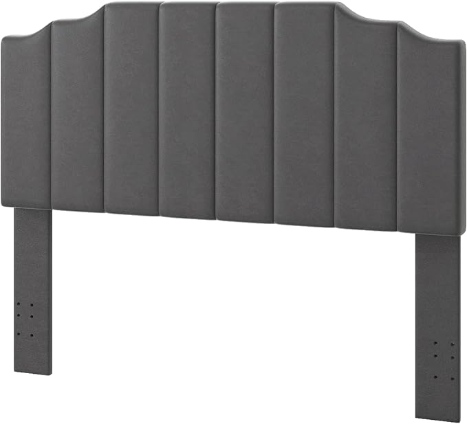 Befurtori Queen Size Headboard Only, Velvet Wall Mounted Headboard Queen/Full Size for Adjustable Bed, Modern Vertical Channel Design with Curved Tufted Upholstered Head Board,Dark Gray