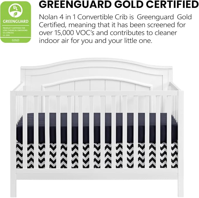 Oxford Baby Nolan 4-in-1 Convertible Baby Crib, Snow White, GreenGuard Gold Certified
