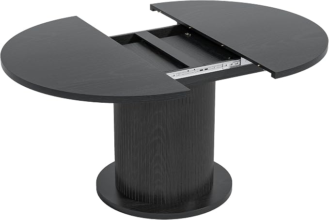 43.3 inch 59 inch Adjustable Size Round Dining Table for 4 6, Unique Design Modern Farmhouse Kitchen Table, Circle Dining Tables with Wood Strip Base for Kitchen Living Room (Black)