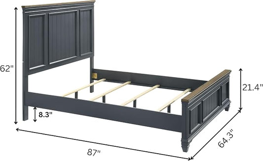 Roundhill Furniture Riverton Wood 3-Piece Bedroom Set, Shiplap Panel Queen Bed with 2 Nightstands in Slate Blue