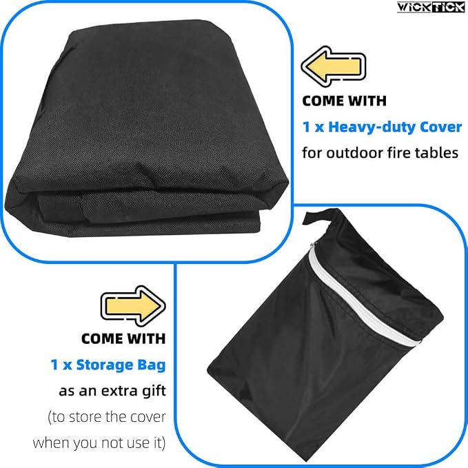 WICKTICK Square Gas Fire Pit Cover 28 x 28 x 25 Inch, Waterproof & 600D Heavy Duty Fire Table Cover, Compatible with Ciays, Xbeauty, Yaheetech, BALI OUTDOORS and more 28x28 Inch Patio Propane Firepits