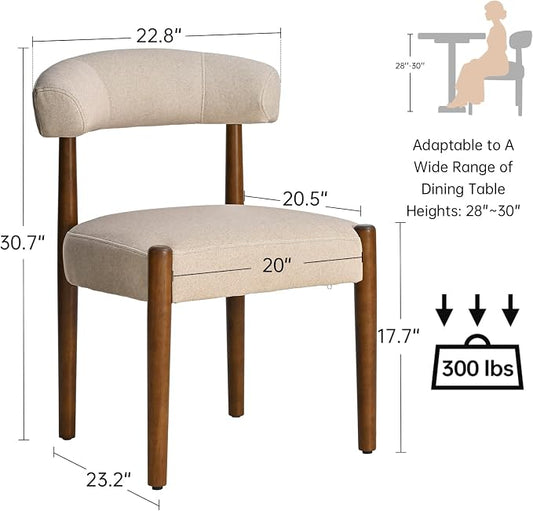 VKNOW Wooden Dining Chairs Set of 4, Modern Upholstered Dining Room Chairs with Walnut Wood Legs and Curved Backrest, Fabric Kitchen Chairs for Farmhouse/Living Room/Dining Room, Beige