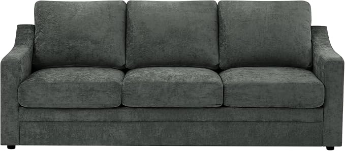 83” Chenille 3 Seats Sofa w/Comfortable Back Cushions, Grey | Modern Couch w/Deep Seat Space, Upholstered 8 Seater Sofa w/High Resiliency Foam for Living Room