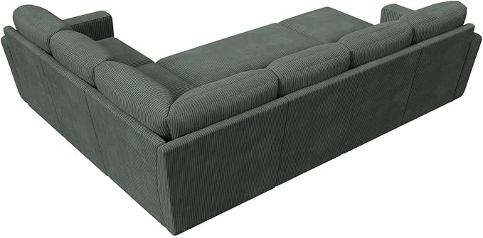 HONBAY Modular Sectional Sleeper Sofa with Pull Out Bed, Corduroy Couch with Storage Seats Ottoman, U Shaped Sectional Couches for Living Room, Green