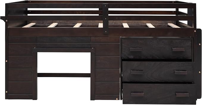 Bellemave Twin Size Low loft Bed for Kids,Wood Modern Farmhouse Twin Loft Bed with and Drawer Storage, No Box Spring Needed, Espresso
