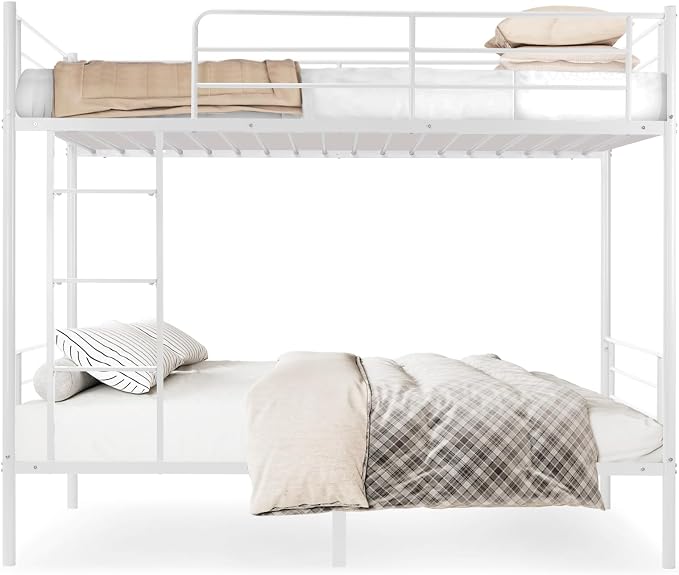 Bunk Bed Twin Over Twin with Ladders and Guardrail,Metal Bunk Bed Frame | Heavy Duty Metal Bunk Beds,400 lbs Capacity,Space Saving Furniture for Bedroom Dorm,No Spring Box Required,White