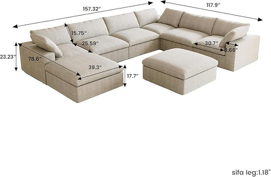 Cloud Modular Sectional Sofa Couch, Oversized Couch 8 Seater, 160.6" U Shaped Convertible Couches with Storage Ottoman for Living Room, Sofa Covers Washable&Replaceable (Khkai)