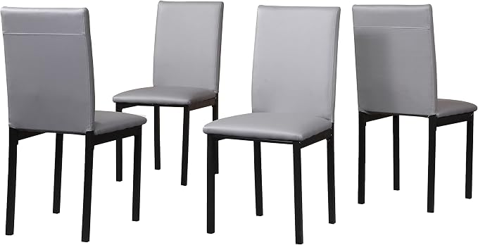 Roundhill Furniture 5 Piece Citico Metal Dinette Set with Laminated Faux Marble Top, White Table with Gray Chairs