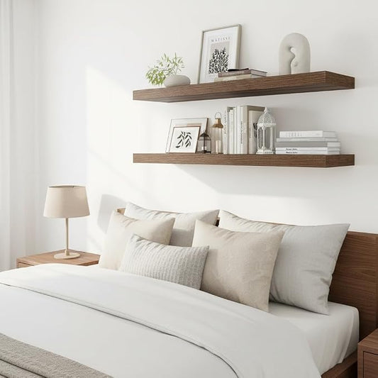 Vivelove Farmhouse Floating Shelves for Wall 12 Inch Deep, 36" X 12" X 2" Floating Shelf, 2 Inch Thick Shelf for Living Room Bathroom Bedroom Kitchen, Rustic Farmhouse Decor Set of 2, Walnut