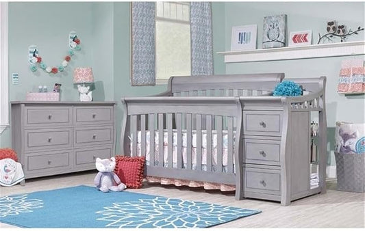 Pemberly Row 73" x 35" 4-in-1 Convertible Crib and Changer Set, Solid Wood Construction, JPMA Certified, Weathered Gray