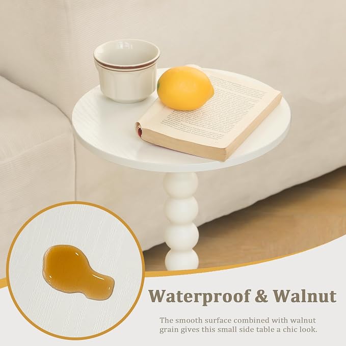 Fultyle Round Side Table, Small Drink Table for Small Spaces, Modern Accent End Table Nightstand with Solid Wood Leg for Living Room, Bedroom, Corners, and Office (White)