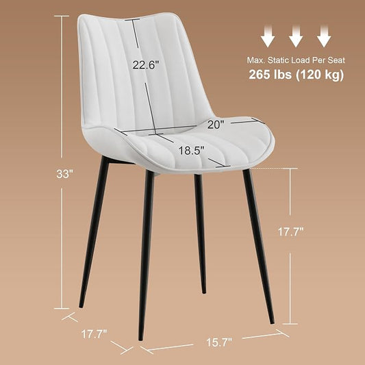 VECELO Dining Chairs Set of 6, Velvet Fabric & Metal Frame, Mordern Style for Kitchen, Living Room,Offcie,White