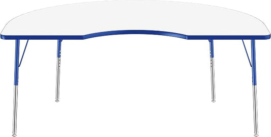 FDP Dry-Erase Kidney Activity School and Office Table (48 x 72 inch), Standard Legs with Swivel Glides for Collaborative Spaces, Adjustable Height 19-30 inches - Whiteboard Top, Blue Edge and Legs