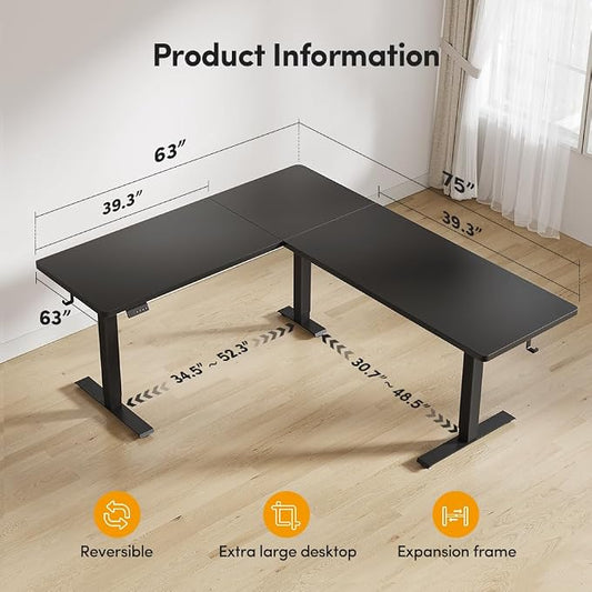 Cubiker 75 * 63" L Shaped Standing Desk, Reversible Corner Standing Desk, Suitable for Home Office, Black