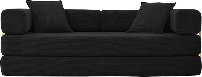 HANXIN 78 Inch Convertible Sleeper Sofa Bed, Folding Floor Mattress Couch with Fixed-Shape Frame, Futon Boneless Couch Lounge Loveseat with Pull Out Bed, No Assembly Required (Black)