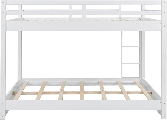 Merax Queen Size Bunk Bed - Solid Pine & MDF Frame, Heavy Duty 600lb Capacity, Space Saving Design with Safety Guard Rails & Ladder, No Box Spring Needed,White