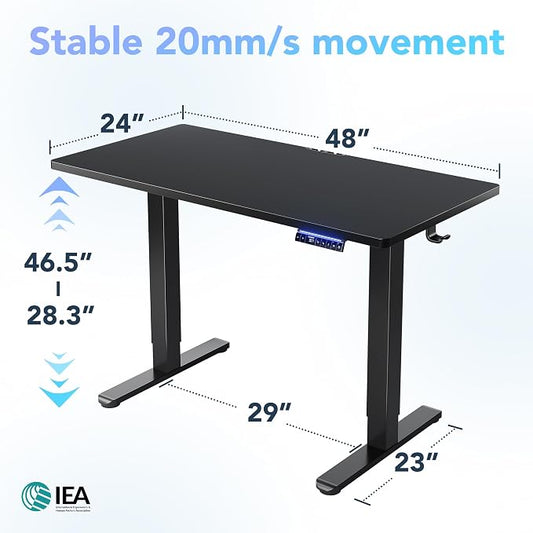 HUANUO One-Piece AI-Powered Electric Standing Desk, Smart APP, Work with Alexa & Google, Adjustable Height, 3 Memory Settings, Sedentary Reminder, Ergonomic Sit-Stand Desk, 48-inch, Black