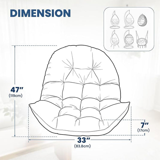 Egg Chair Cushion Replacement Outdoor Hanging Chair Cushion for Patio Furiture Hammock Swing Cushion 47x35x6 Inches (Blue)