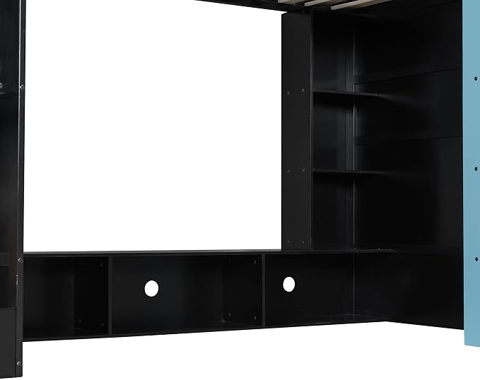 Merax Twin Size Loft Bed with Desk, Multi-Storage Shelves and RGB Light | Space-Saving Wooden Gaming Bed Frame with Charging Station and Guardrail