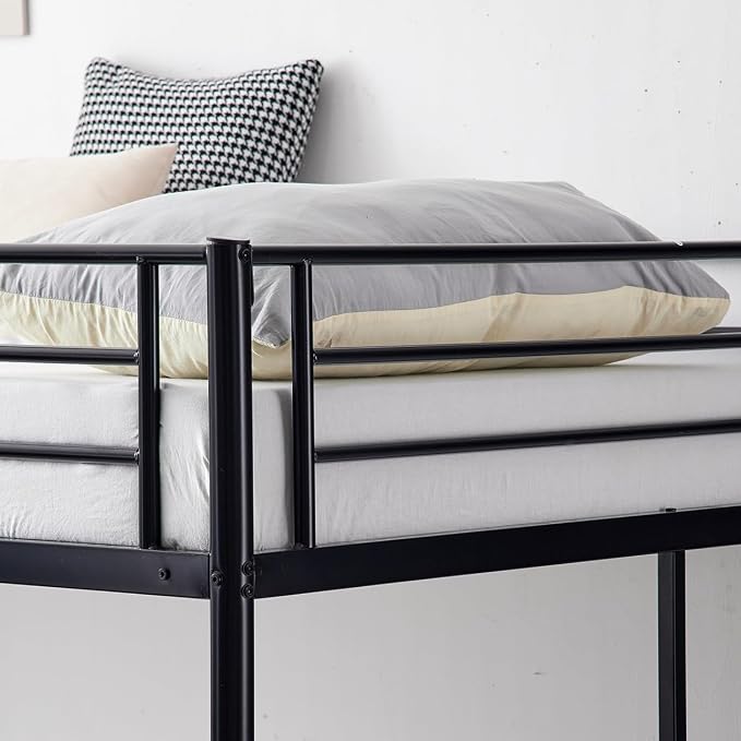 Karl home Bunk Bed Twin Over Twin Metal Bunk Bed with Trundle, 3-in-1 Triple Bunk Beds for Kids Teens & Adults, Safety Guard Rails, 2 Side Ladders, Black