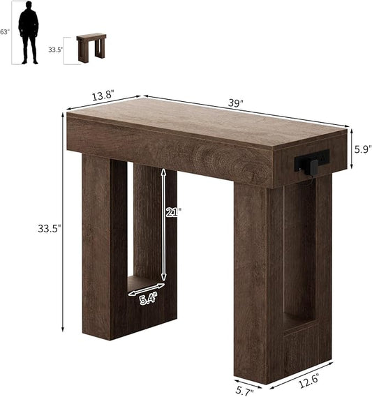 Unikito 39" Entryway Table with Socket and Sensor Light, Narrow Console Table with Storage Behind Couch, Farmhouse Entryway Table for Hallway, Behind the Couch, Living Room, Foyer, Rustic Oak