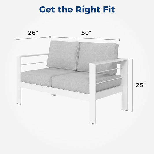 Wisteria Lane Aluminum Outdoor Sofa, Loveseat Sofa Patio Couch All-Weather Rust-Proof Modern Metal Patio Furniture with 5" Thick Olefin Cushions, Light Grey