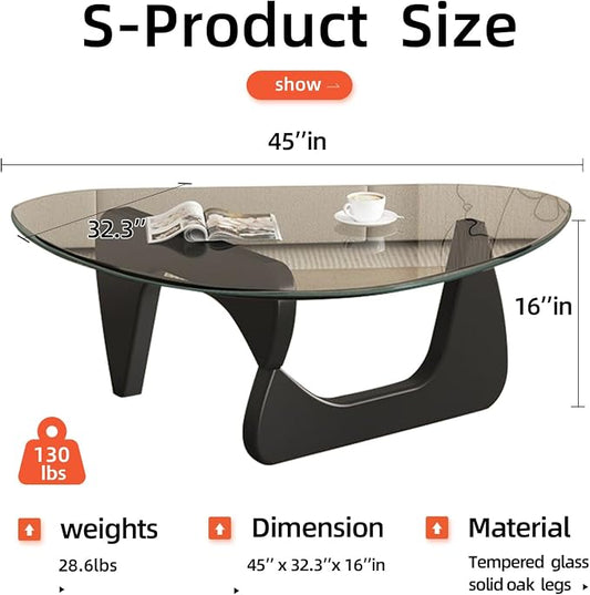 Glass Coffee Table, Mid Century Modern Coffee Table, Coffee Table for Living Room Center Table Suitable for Bedroom Living Room Reception Office Tables (Black/Transparent, Large)