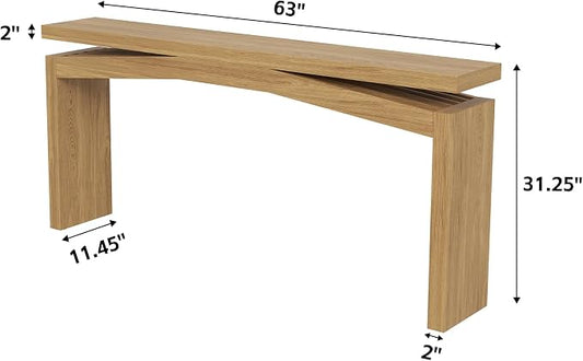 Epecoya Extra Long Console Tables for Living Room, Slim Entryway Table 63 Inches Long, Wooden Couch Table Behind Sofa for Hallway, Living Room, Home, Natural Teak
