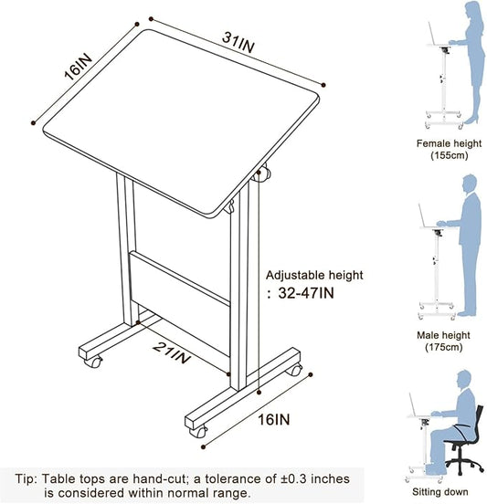 KOUPA Adjustable Height Standing Desk, 31 in Writable Tempered Glass Desktop with Eraser, 360° Flip, Wheels – Ideal for Small Spaces and Home Offices, White(Adjustable Height: 32-47 in)