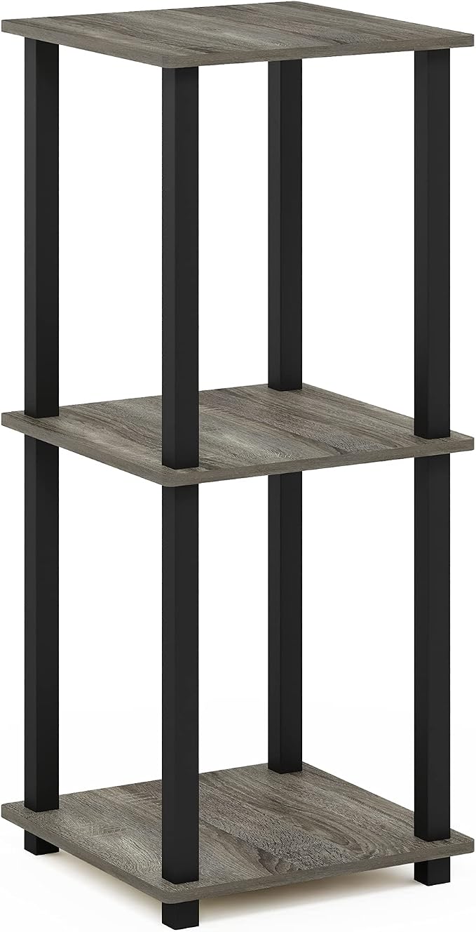 Furinno SIMPLISTIC Side Table Set of 2, 2-Tier Square Modern End Table, Nightstand, Night Stand, Bedside Table, Toolless Assembly, for Living Room, Bedroom, French Oak